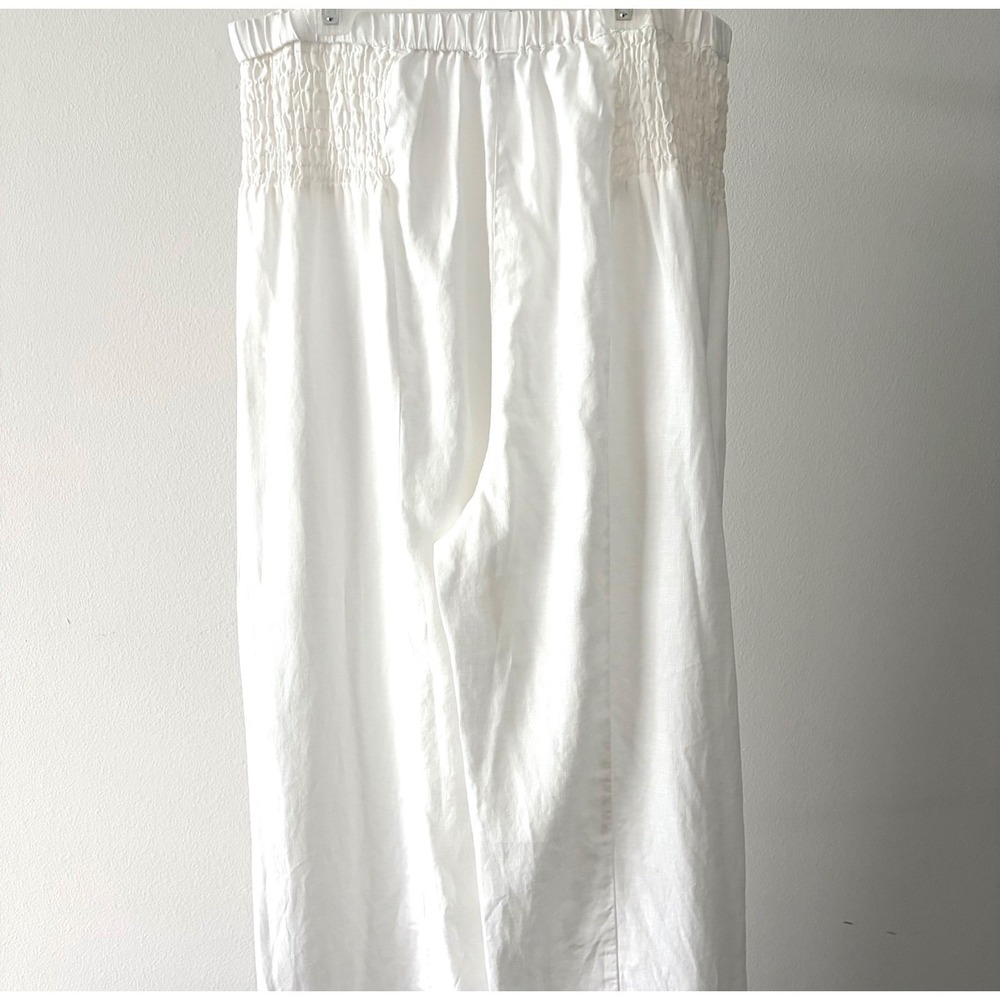 Sigrid Olsen Minimalist 100% Linen White Smocked Wide Leg Pants Size Large Beach - Picture 4 of 9